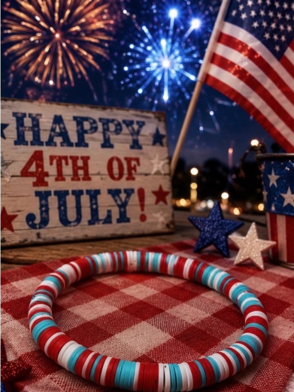 Fourth of July Clay Beaded Bracelet